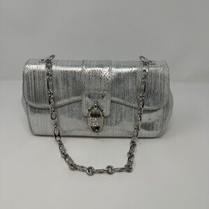 Ferragamo Snakeskin Metallic Silver Crystal Bag